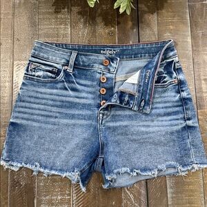 Maurices Edgely High Rise Button Fly Denim Shorts Size 8 Raw Hem